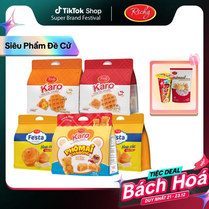 TẶNG 2 QUÀ Combo Bánh mì tươi đại chiến: bánh mì Karo trứng tươi chà bông bánh mì hoa cúc Fes'ta Bánh Karo gấu chà bông nhân phô mai Snack Ăn Vặt banh gaun han kemsua