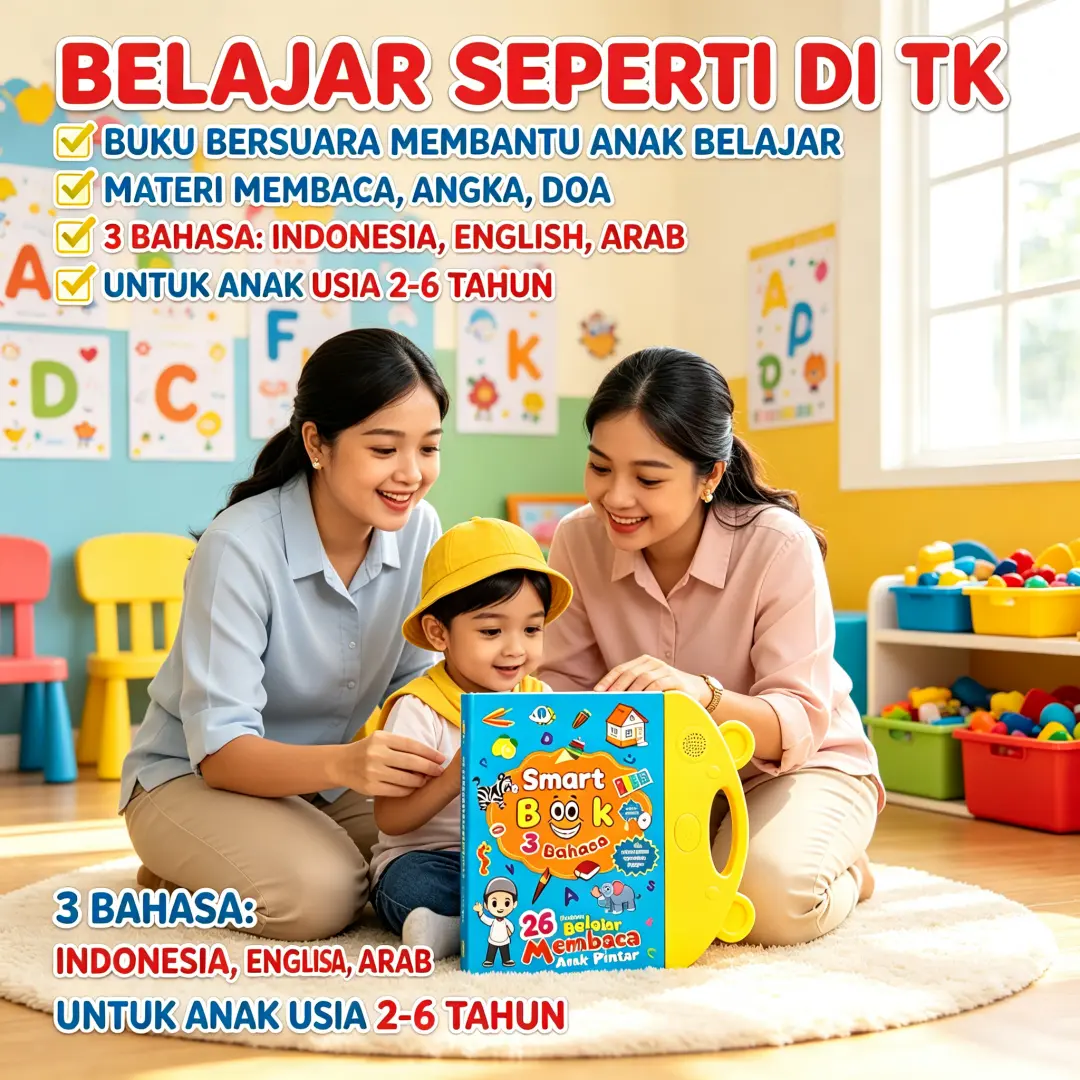 Buku Balita Cerdas Bahasa Arab Inggris dan Indonesia dengan Animasi Serta Suara Membaca Huruf Angka Doa untuk Anak Balita Usia Dini Belajar di Rumah Sebelum Tidur Pintar Interaktif Serta Aman Membuat Anak Cepat Pintar Kompetitif untuk Sekolah Favorit (COD