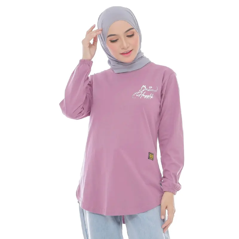 Atasan Wanita Jaya Fashion Top Lengan Kerut Katun Combed Warna Baru - Kaos Panjang Oval Model Hayylik Tanpa Ban Pinggang - Polos, Muslim, Sablon Oversize Basic 1