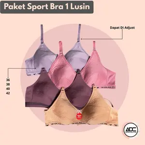 Paket Bh Sport Bra 1 Lusin Tanpa Kawat Busa Tipis Adjustable 2 Pengait 3 Tahapan Ukuran 36-42 Bahan Lembut Elastis Cocok untuk Olahraga Ringan & Pakaian Sehari-hari