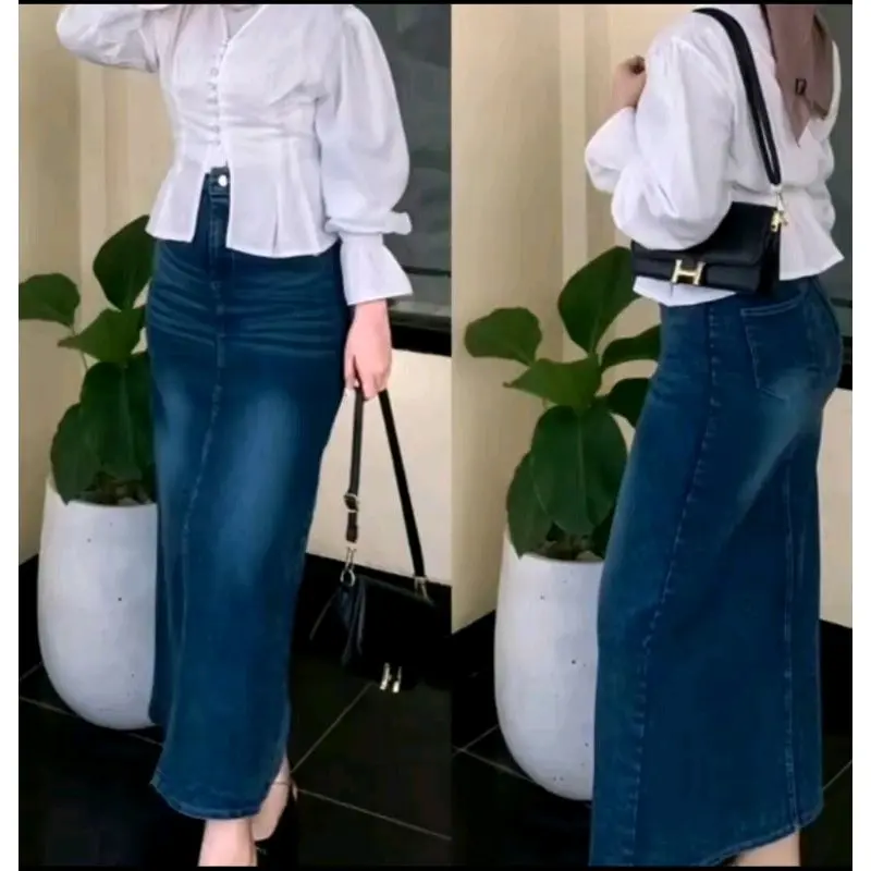 Rok span cessa wanita belah depan bahan soft jeans premium