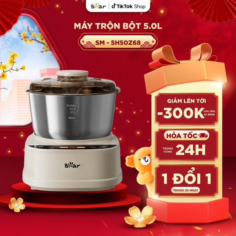 Ưu đãi sốc Máy Trộn Bột BEAR 5L Máy Trộn Bột Làm Bánh Máy Trộn Đa Năng Máy Nhào Bột Máy Trộn Bột Mì Máy Nhồi Bột Làm Bánh Mì Bánh Bao Bánh Bò Ủ Bột Trộn Nhanh Chống Dính 5L SM-5H50Z68
