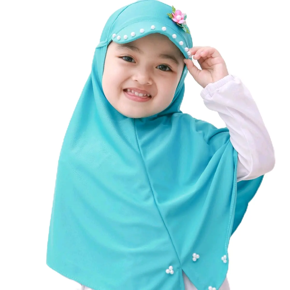 Kerudung Anak Instan Muslim Nyaman - Hijab Topi Bunga Mutiara