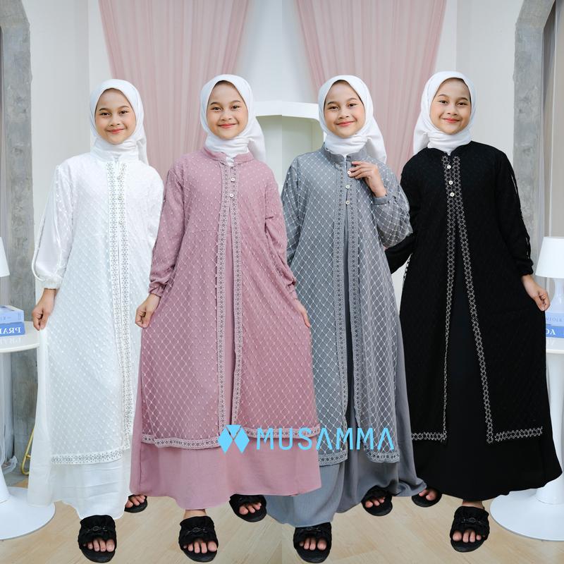Product Introduction of DRESS ANAK RAISA  - Gamis Crinkel Premium Mix Brokat Tile Malika Kancing aktif dan Wudhu Friendly dress anak tanggung 1