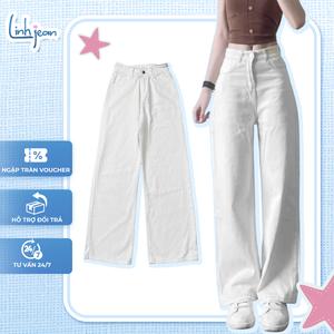 [SALE LƯƠNG VỀ] – [JD09] - Quần Ống Rộng Trắng Trơn Dài 102cm – LINH JEAN STORE – Lưng Cao, Tôn Dáng, Basic Dễ Phối.