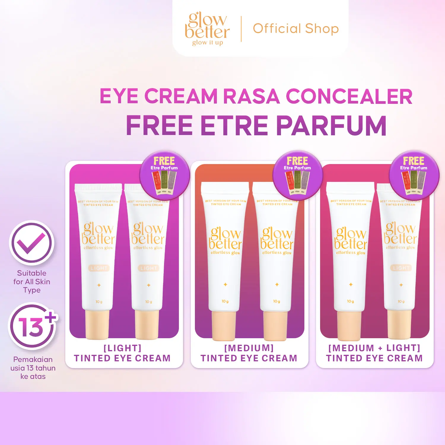 Twin Pack Glow Better Best Version Of Your Skin Tinted Eye Cream 10gr - Krim Perawatan Wajah Untuk Memudarkan Mata Panda Mata Hitam dan Kantung Mata