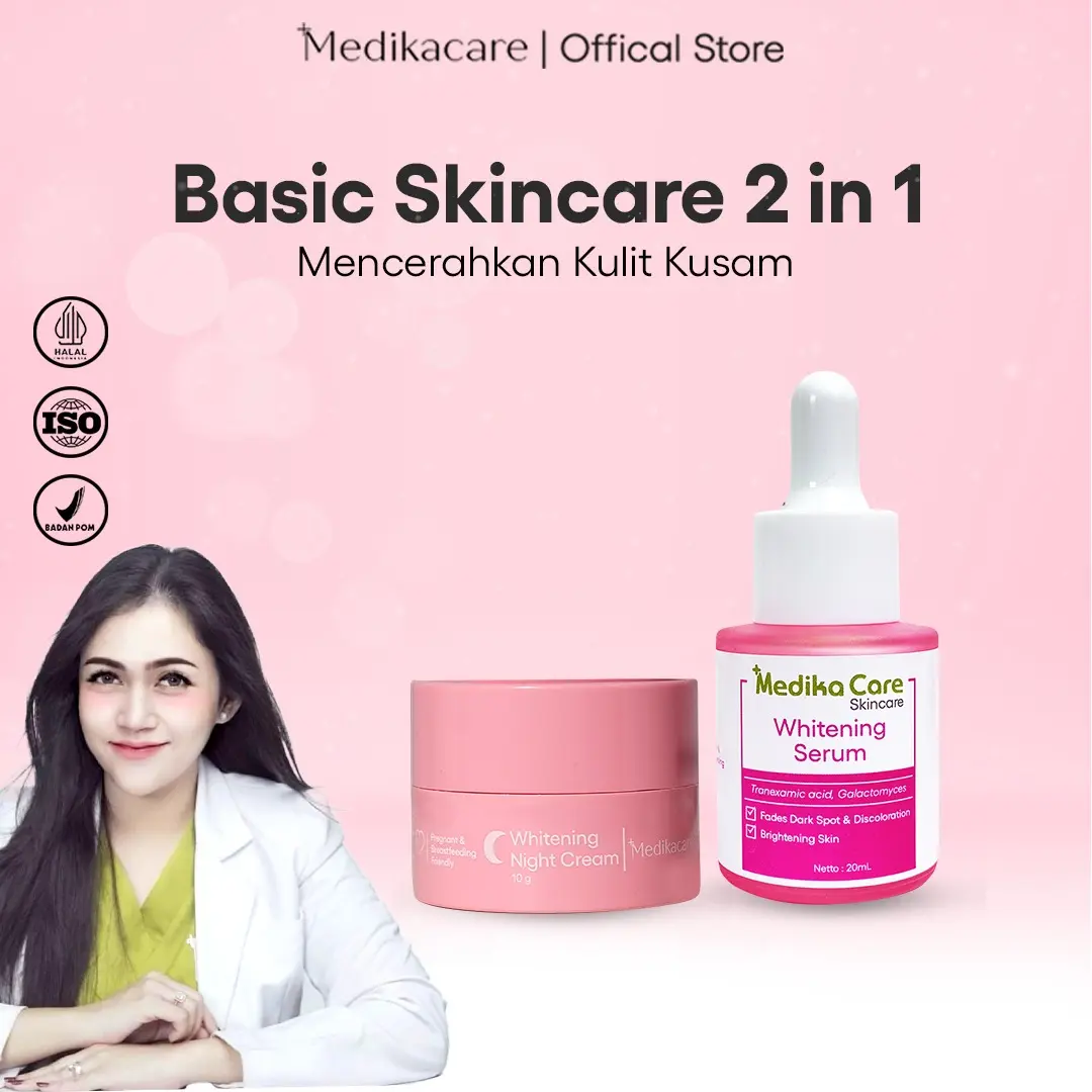 Medikacare Paket Whitening Combo 2 in 1 | Mencerahkan, Menyamarkan Flek (Whitening Serum + Whitening Night Cream)