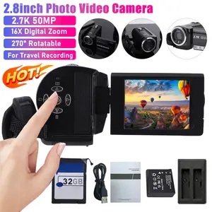 2.7K 50MP Photo Video Camera 2.8inch 16X Digital Zoom Rotatable Camcorder USB 2.0 Type-C Cameras Recorder For Travel Recording