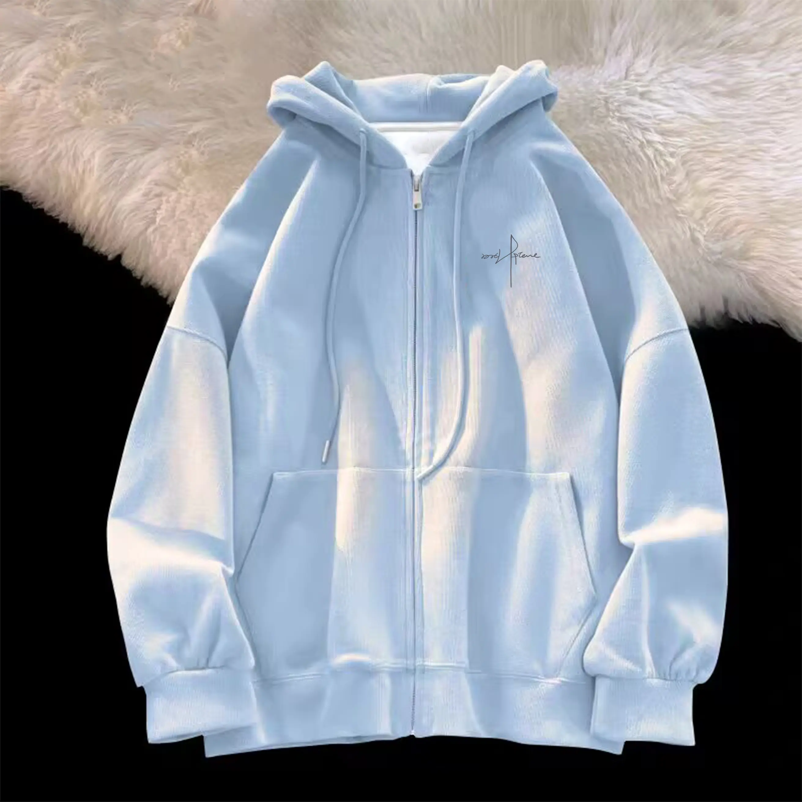 DA Zipper Hoodie Sweatshirt Unisex Plain Casual Basic Fashion Pullover Menswear Long sleeve