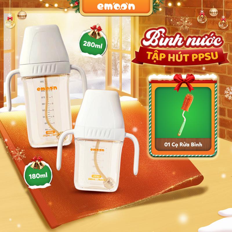   DEAL MỞ BÁN  Bình Tập Hút Nước EMOON Chất Liệu PPSU Cao Cấp Dung Tích 180ml - 280ml An Toàn Với Ống Hút Silicone Siêu Mềm Có Van Chống Sặc Cho Bé Theo Từng Giai Đoạn Thiết Kế Giống Ti Mẹ Tiện Dụng 