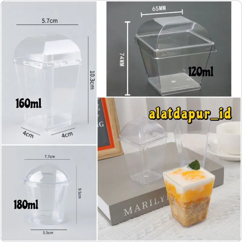 10pcs puding jelly cup + tutup gelas cangkir puding kotak dessert cup tiramisu Plastik