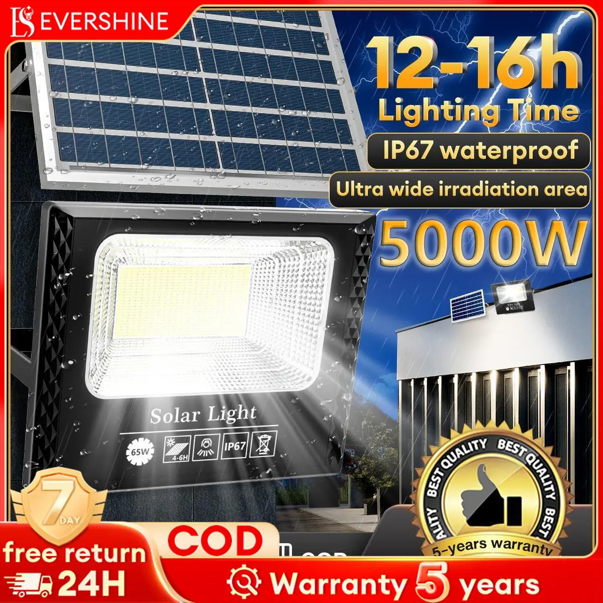 【5-year warranty】 5000W Lampu Solar Solar Spotlight Outdoor Lighting lampu rayasolar Waterproof IP67 LED Garden Light solar rumah satu set 5-year warranty includes 5m cable remote control accessory suitable for indoor and outdoor use. spotlight  solar
