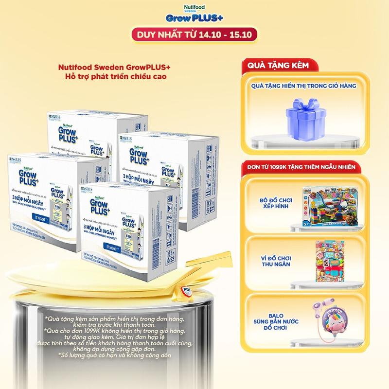[Creator] Kho Miền Bắc - Combo 4 x Thùng 24 hộp 110ml sữa Bột Pha Sẵn Nutifood Sweden GrowPLUS+ : 4 Bạc/4 Vàng Immunel/ 2 Bạc + 2 Vàng Immunel(4 Thùng x 2.64L)