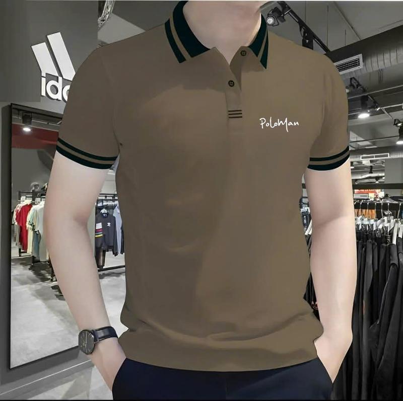  PoloMan Áo Polo Nam Thêu Chữ Tay Ngắn Mùa Hè Vải Cá Sấu Thoáng Mát Co Giãn 2025 Phong Cách Thời Trang Công Sở 