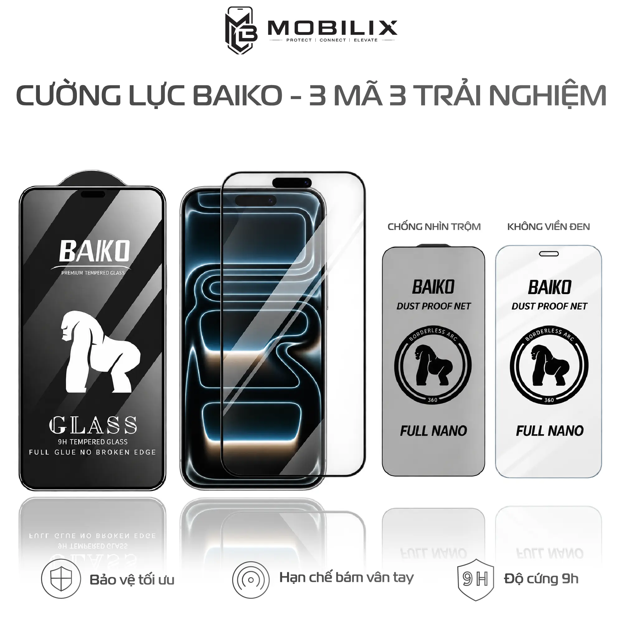 Kính Cường Lực iPhone Baiko Dành Cho iPhone 11 Promax X Xs max Xr 12 Promax 16 Promax 15 Promax 14 Promax 13 Promax 7 8 Plus ,Kính Full Màn ,Màng Loa Thé ,Phủ Nano ,Độ Cứng 9H ,Phụ Kiện ,  Miếng dán Bảo Vệ