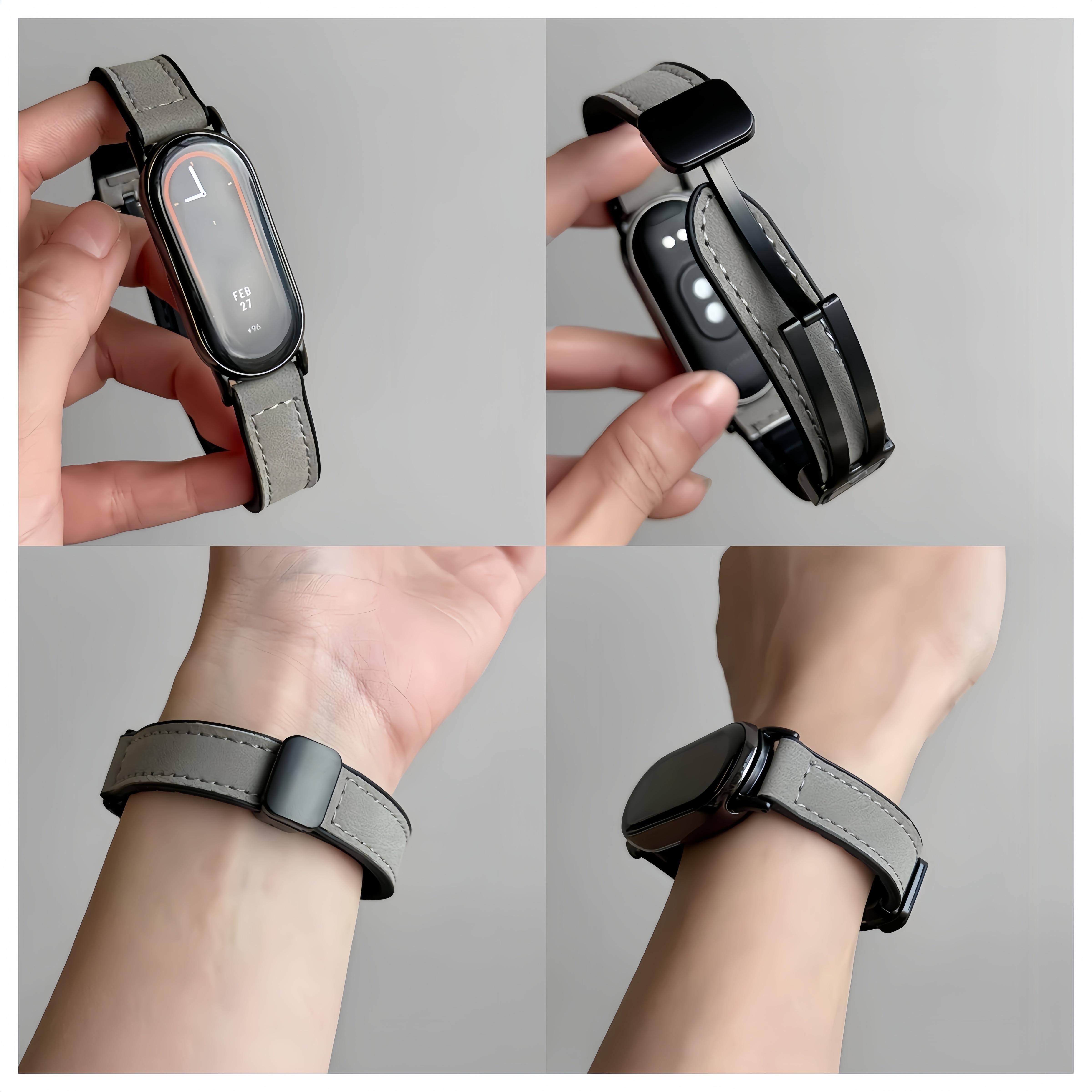 （Tidak termasuk jam）Strap untuk For Xiaomi Smart Band 8/9/10 for Miband 10/9/8 Tali Jam Tangan Kulit dengan Magnet, Anti Air, Fashionable, Berbagai Warna, Cocok untuk Olahraga dan Bisnis