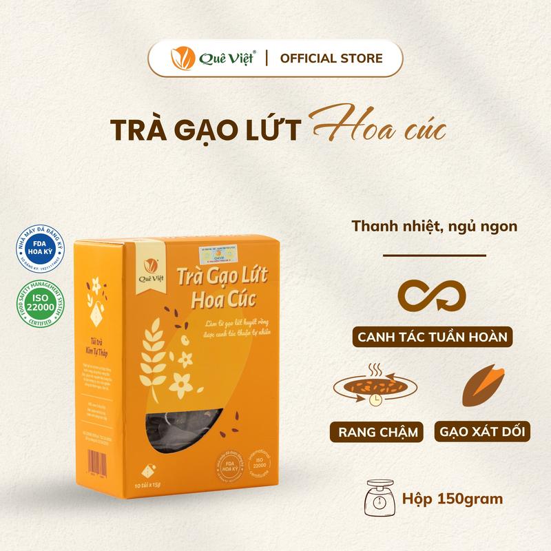 Trà gạo lứt hoa cúc Quê Việt - hộp 150g (10 túi 15g), 450g (30 túi 15g), 600gr (24 túi x 25gr) Nước Trà Tea Chè