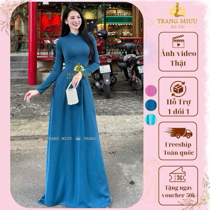 [Áo Dài Trang Miuu] Áo dài truyền thống lụa tuyết mịn cao cấp( hồng dâu, xanh cổ vịt)