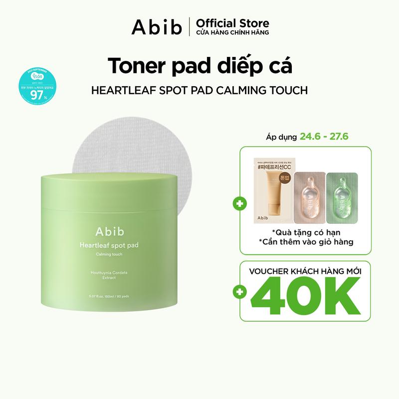 Toner pad chiết xuất diếp cá giúp làm dịu da & tẩy tế bào chết Abib Heartleaf Spot Pad Calming Touch (80 miếng)