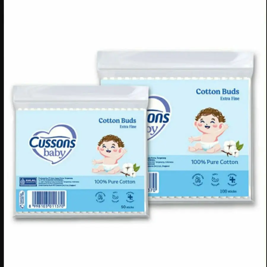 Cussons Baby Cotton Buds 100gr Extra Fine & Reguler Kapas Murni Steril Bebas OBA Mudah Menyerap Lembut Ideal untuk Kulit Sensitif Pembersih Telinga Anak dan Bayi