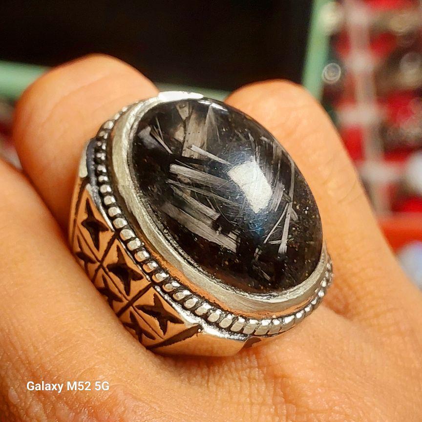 Cincin Pria Bulu Macan Bulugoyang  nempel magnet obsidian Ring Alpaka Super dengan Desain Eksklusif dan Kualitas Terbaik