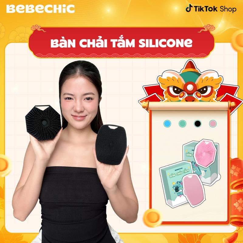 Bàn Chải Tắm Silicone Kháng Khuẩn BEBECHIC Chống Trượt Siêu Bền Tạo Bọt Sạch Sâu Tẩy Da Chết Nhẹ