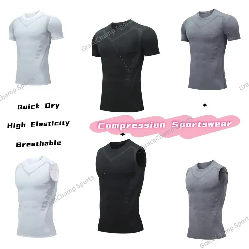 Men‘s Sports T-shirt Short-Sleeved/Sleevess Compression Singlet/Top Gym Fitness Quick-dry Elastic