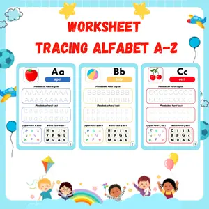 Worksheet Lembar Belajar Menulis Tracing Alfabet A-Z buku Aktivitas Mewarnai Edukasi Belajar Bermain untuk Anak-anak Pintar Pra Sekolah Usia Dini Paud TK  ukuran A5
