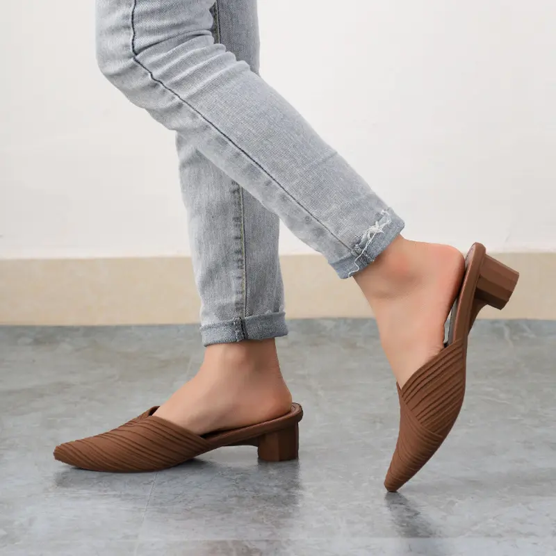 OKAIDO OFFICIAL Sandal Mules Heels Wanita Perempuan Cewek Slip On Gaya Fashion Korea Style Karet Hitam Cream Mewah Elegan Dan Anggun 8