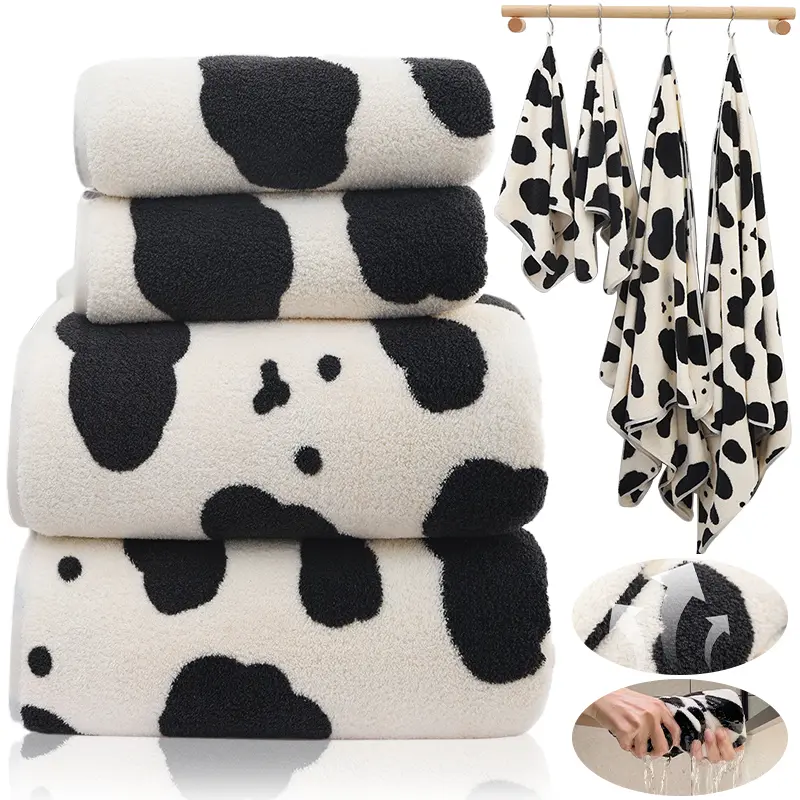 Coral Velvet Bath Towel-Quick Drying, Cute Cow Print Lightweight Bath Towels -Highly Absorbent Hypoallergenic Luxury Shower Towels Hand Towels And Washcloths For Bathroom Guests Pool Gym Hotel Beach Spa