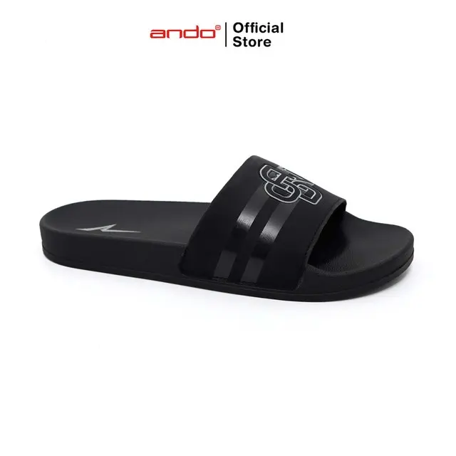 Ando Official Sandal Selop Slip On Voyage Pria Dewasa - Hitam/Hitam