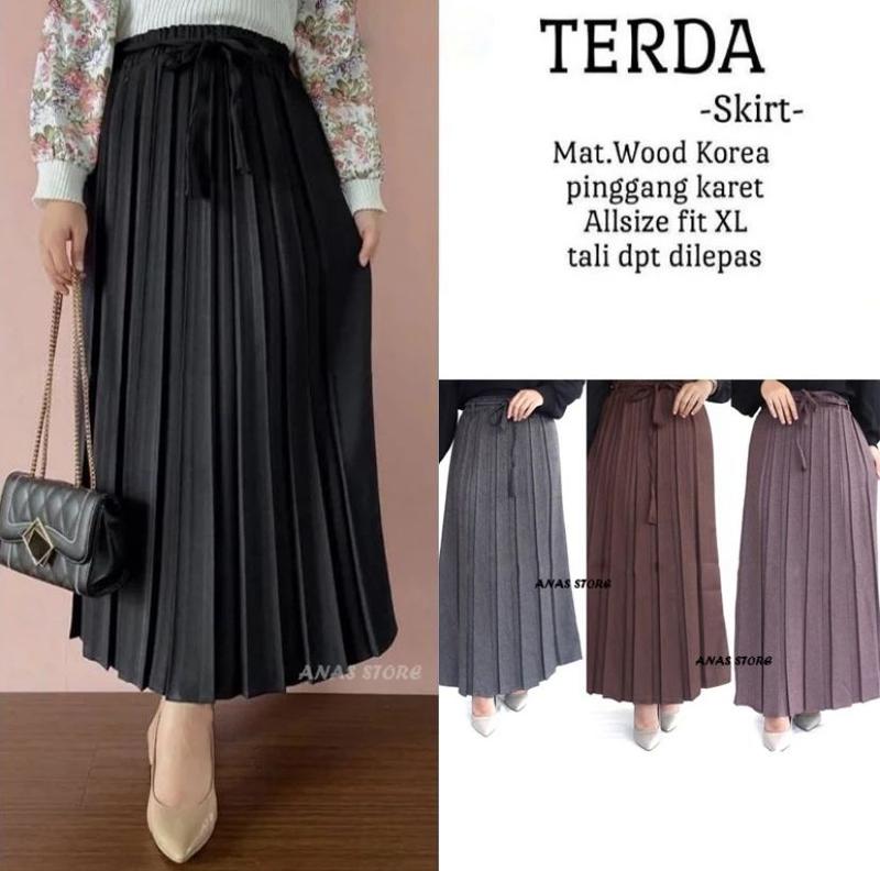 GHEA FASHION | Rok Plisket Semi Woll Jumbo - Rok Plisket Semi Woll Import Premium - Rok Plisket Polos Formal Kerja Karet Wanita Panjang Nyaman Hitam 1