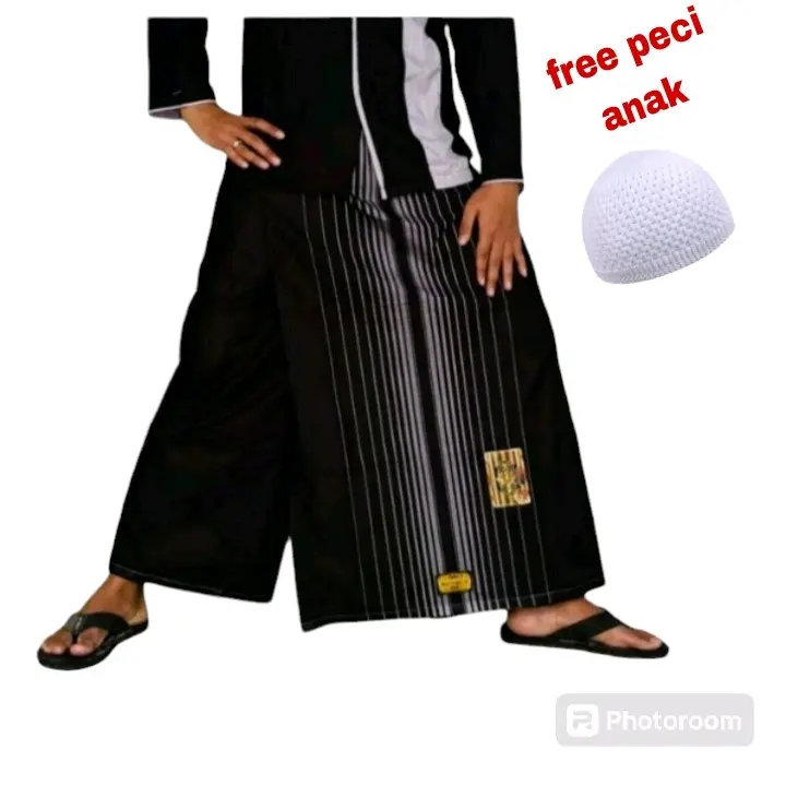 Sarung Celana Wadimor Anak dan Remaja Hitam (bonus peci)