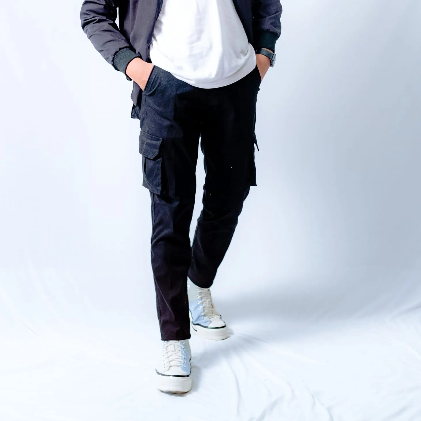GRACIOUSTYLE - Celana Cargo Panjang Pria Slimfit Stretch Distro Casual Chino Hitam Dewasa Skinny Kerja