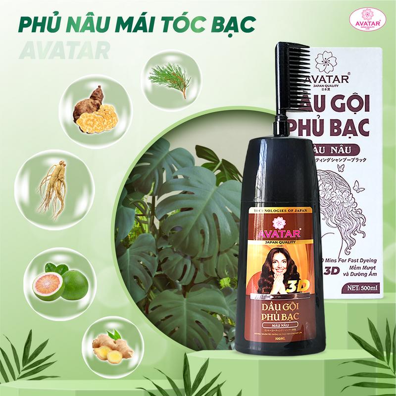 [Ưu đãi] Dầu Gội Phủ Bạc Thảo Dược Avatar Nhật Bản Màu Nâu - Lược Chải Nhuộm Tóc Bạc, Phủ Đen Tóc Tại Nhà Nhanh Chóng 500ml