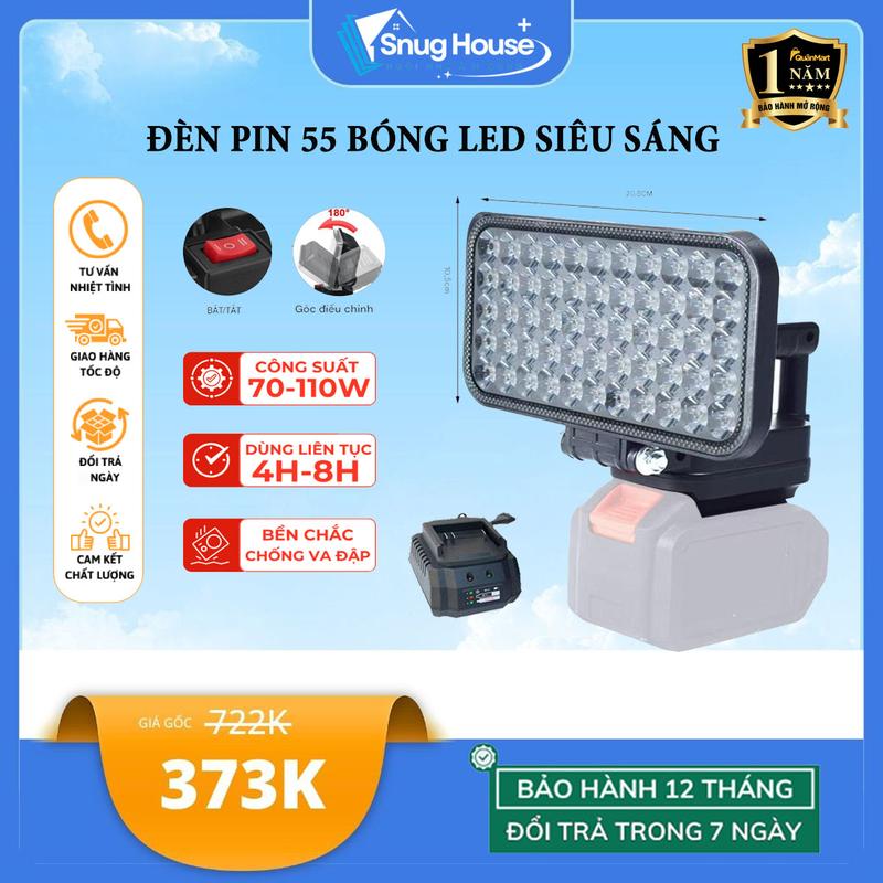 HÀNG LOẠI 1 Đèn Pin 55 Bóng LED Siêu Sáng Chân Pin Makita M21 4cm 2 Cổng USB DC 5V 10W 2 Chế Độ Sáng Chống Nước Tiết Kiệm Năng Lượng Bảo Hành 12 Tháng