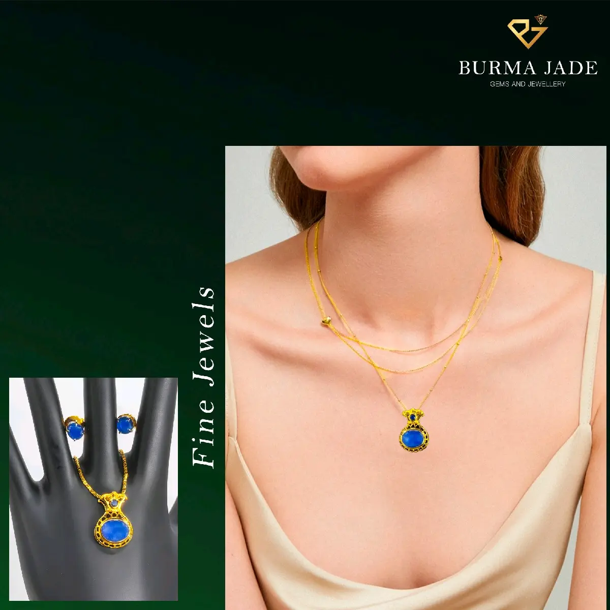 Gold Pendant with Natural Sapphire ( Mogkok Myanmar )