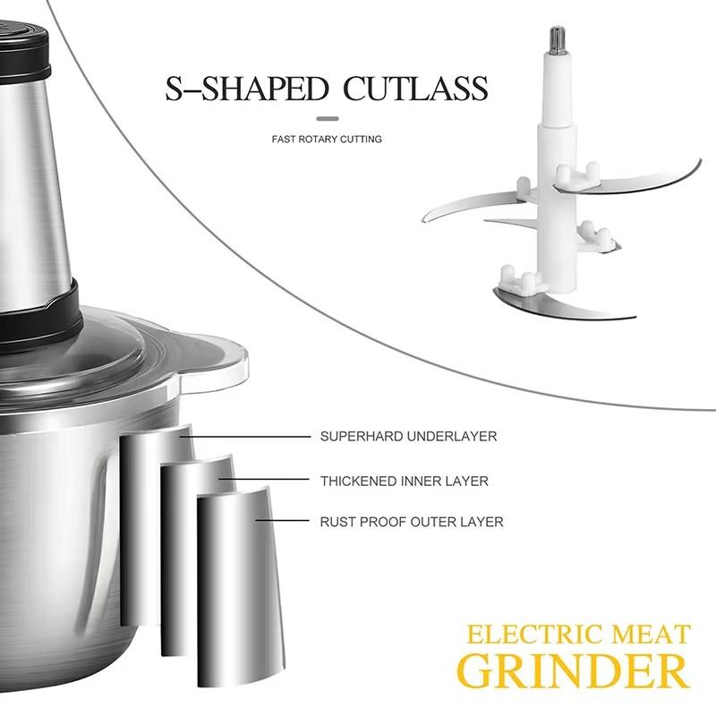 Product Introduction of 2L Stainless Steel Meat Grinder.Home Cooking Machine Multi-purpose Cutter Food Chopper 2