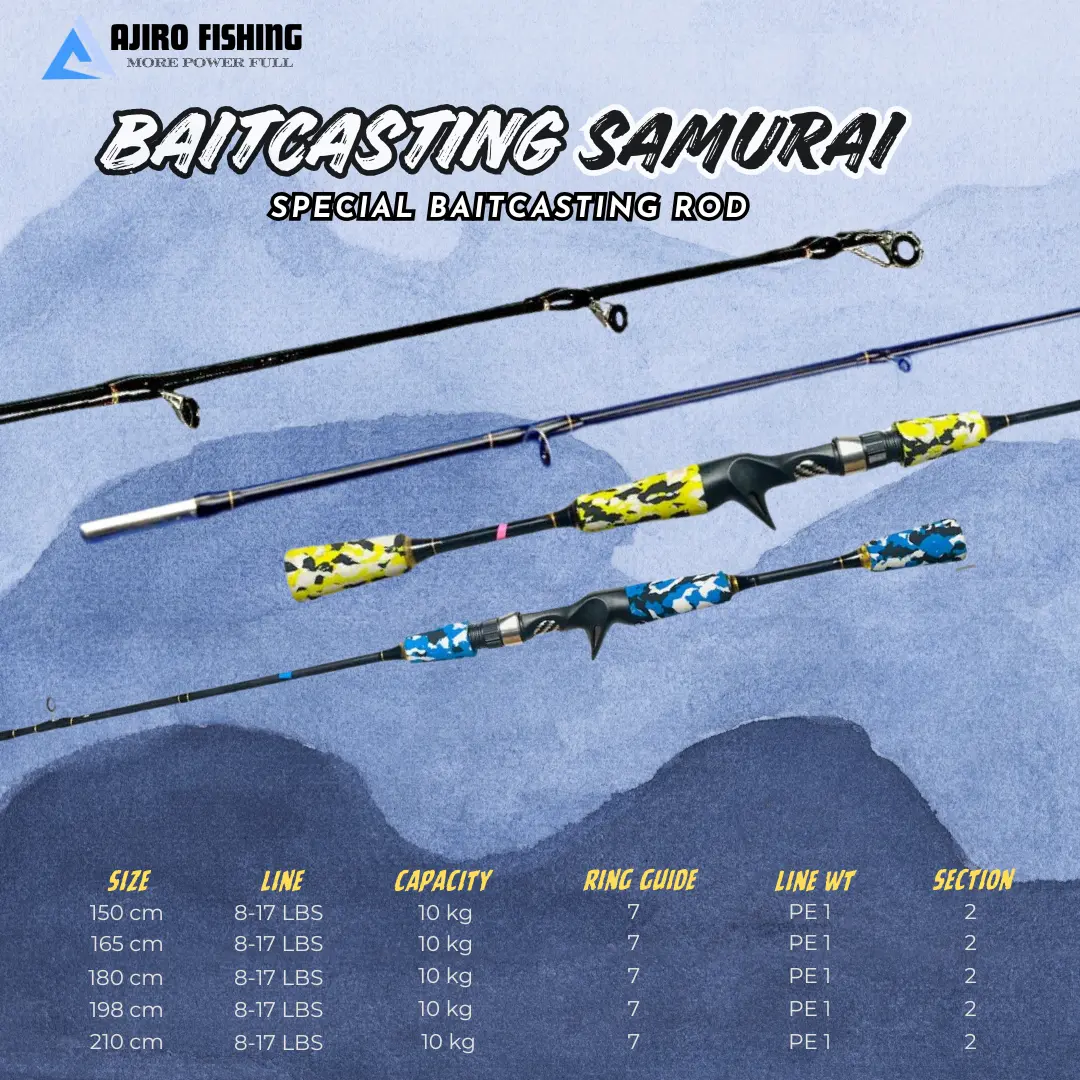 JORAN PANCING FIBER SOLID BAITCASTING DRAG 10 KG AJIRO SAMURAI MEDIUM LENTUR 150 165 180 198 210 CM