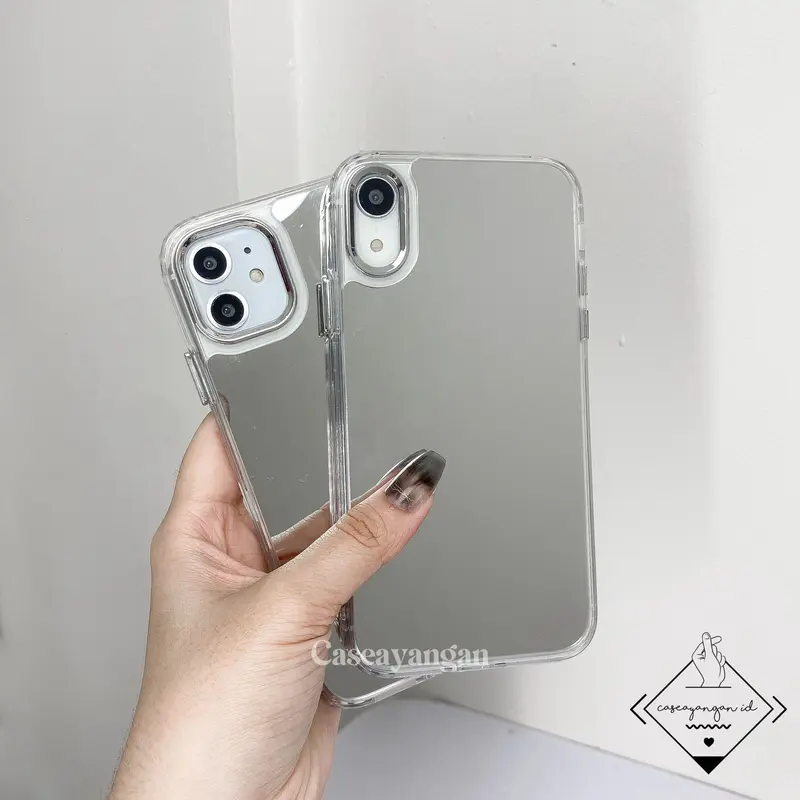 Clear Mirror Case For IP (7 - 15) 7 8 SE 2020 2022 PLUS X XS XR 11 12 13 14 15 PRO MAX Casing Lucu Silver Casing Hologram 7