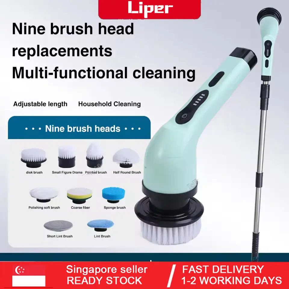 【SG STOCK】9 in 1 Electric Spin Scrubber brush cleaner Power Brush Home Bathroom Cleaning Tool Floor Toilet Window Cleaner
