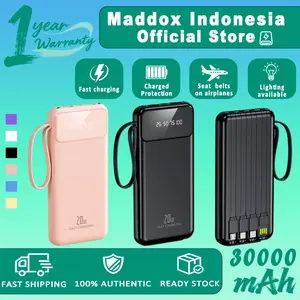 Maddox Powerbank 30000mAh Ringan Dual USB dengan Flashlight Intelligensi LCD Cocok untuk Type C Micro iPhone Ideal untuk Pesawat