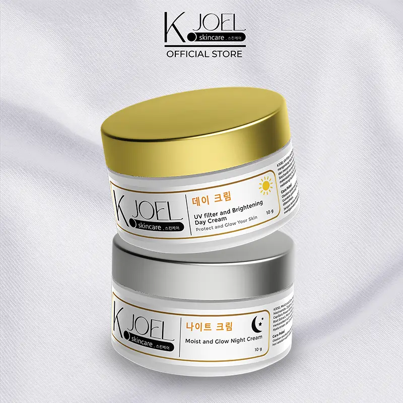 A. KJOEL SKINCARE - Paket Bundling Kjoel UV Filter & Brigtening Day Cream + Moist & Glow Night Cream | Mencerahkan Wajah Menyamarkan Noda Hitam