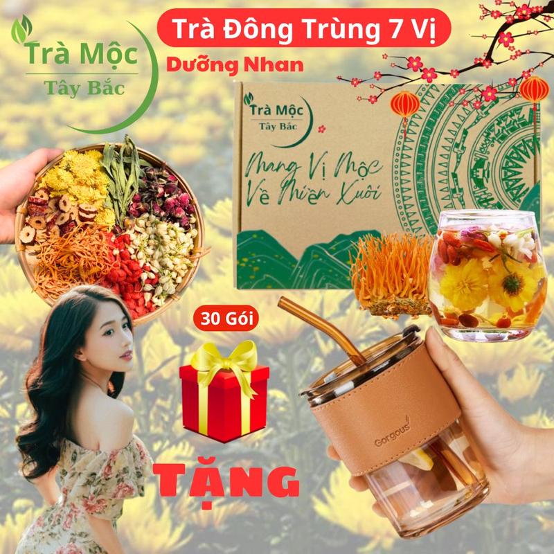  Hộp 30 Gói Tặng CỐC DA cao cấp Trà Bảy Vị Dưỡng Nhan Đông Trùng Hoa Cúc Đẹp Da Tây Bắc  đông trùng kỉ tử hoa cúc hoa nhài nụ hồng Táo đỏ cỏ ngọt   - tea chè 