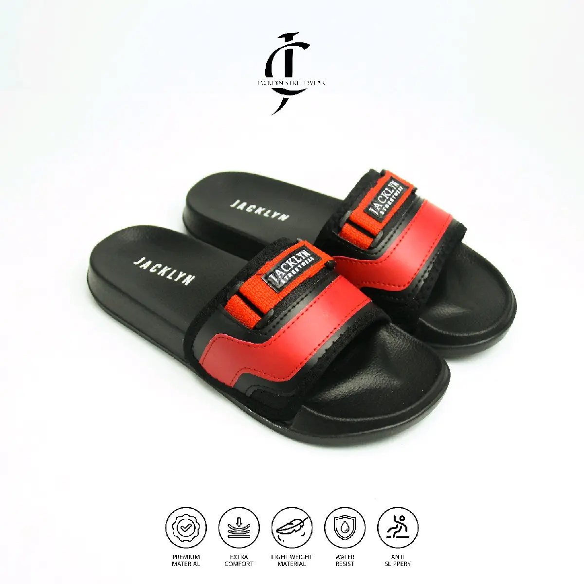 Sandal Anak Premium Jacklyn Slop Casual Hitam Putih - Karet, Shoes, Anti Air & Anti Slip - Kaki, Fashion selop  anak