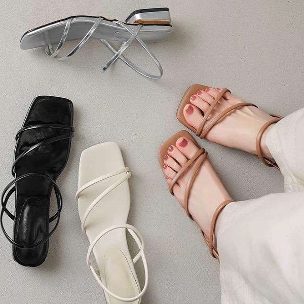 Giày sandal nữ WEDY 2321 - sandal dây da Hàn Quốc, cao 3 phân, mũi vuông và dép sandal nữ đẹp 2025 dép kiểu nữ đế bệt
