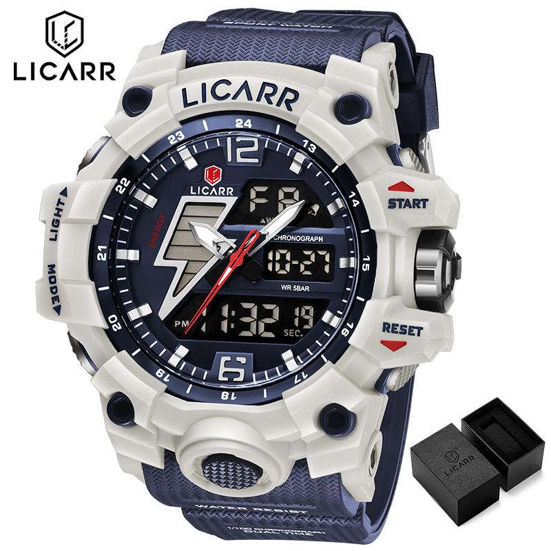 LICARR Jam Tangan Pria Olahraga Analog-Digital Fashion Tahan Air Santai Kuarsa Jam Tangan Cowok Original Merek Stopwatch 9528 3