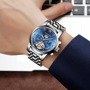 GUANQIN New Multifunction Mechanical Watch Men Stainless Steel Strap Waterproof Business Wristwatch