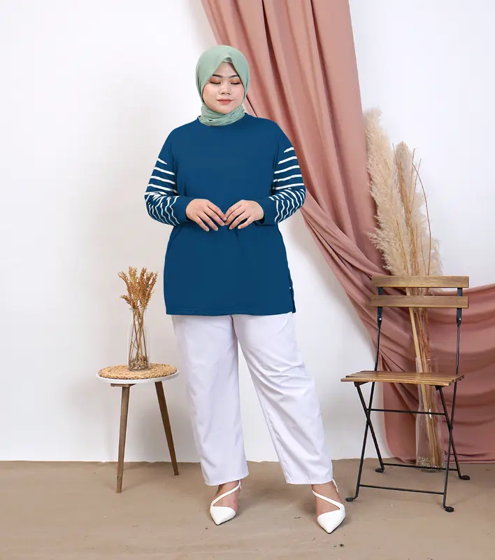 Kaos Wanita Lengan Panjang / Atasan Lengan Lengan Manset / Koas Oversize Wanita / LD 120 PJ 80 Baju Lembut Samping Variasi Basic Polos Hitam Top Tangan manset Muslim Dalaman 3