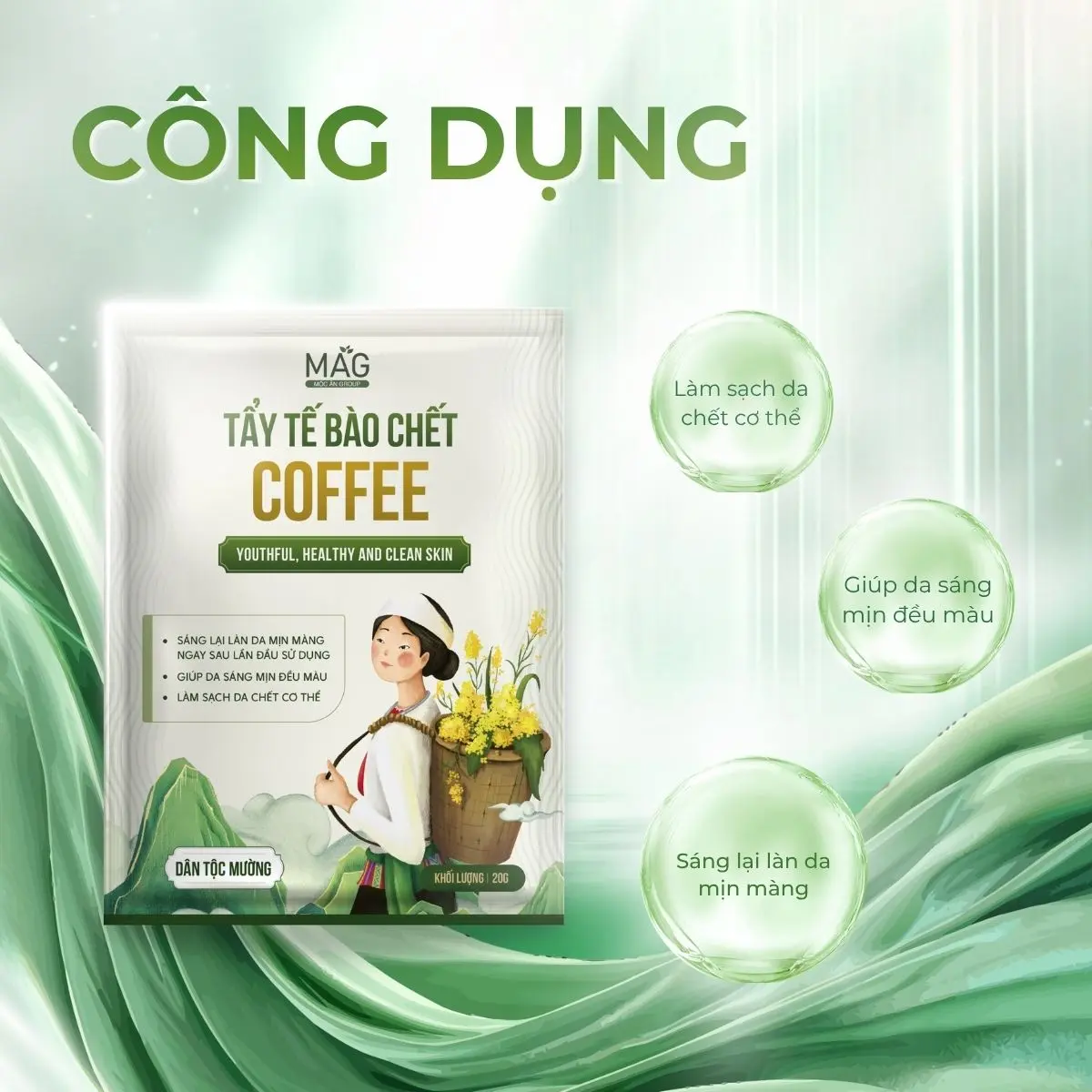 [DẠNG GÓI] Tẩy Tế Bào Chết Body Cà Phê 20g + Kem Dưỡng Thể Dermaglow 20g Mộc Ân - Da Mềm Mịn, Đều Màu